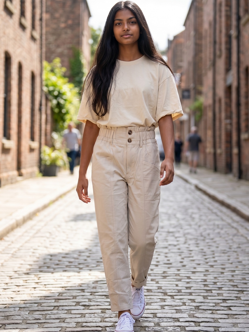 Casual Cream High-Waist Trousers